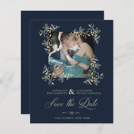 手でレタエレガントーされたFlriish Navy Photo 結婚's (正面/裏面)