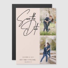 手でレタミニマルーされた写真コラージュ赤面ピンク マグネット招待状