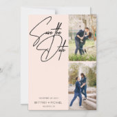 手でレタミニマルーされた写真コラージュ赤面ピンク マグネット招待状 (正面)