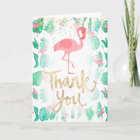 手でレターテ感謝していィングの熱帯フラミンゴ サンキューカード (正面)
