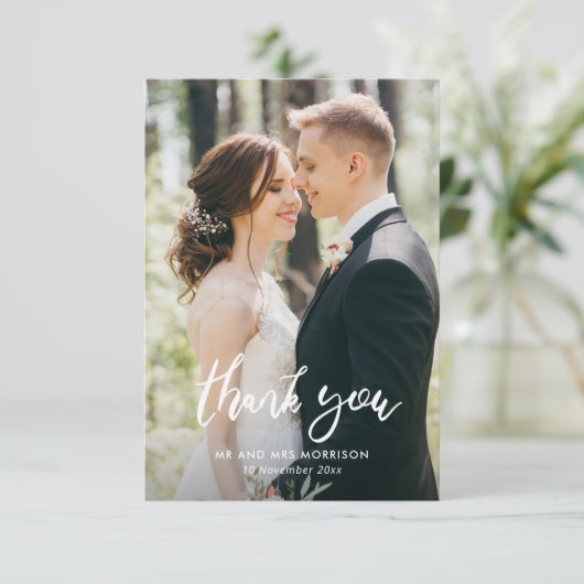 手でレターブラシ結婚タイポグラフィの感謝していユーザ サンキューカード (スタンド正面)