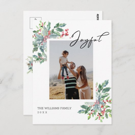 手でレタープレジョイカスタムド写真ホリークリスマス ポストカード (正面/裏面)