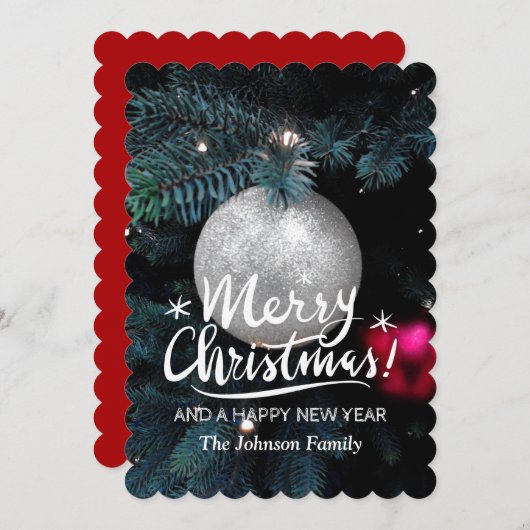 手でレターメリークリスマス写真テンプレートカード シーズンカード (正面/裏面)