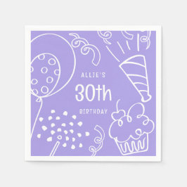 手で任意の年齢の誕生日パーティバルーンラベンダー スタンダードカクテルナプキン