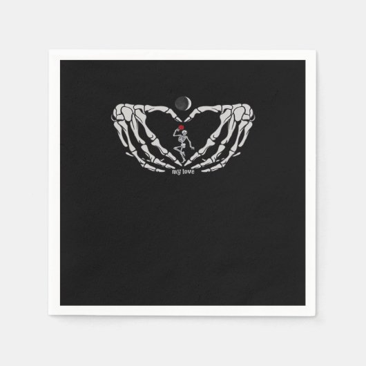手で作った赤いハートの骨格女性 スタンダードカクテルナプキン (正面)