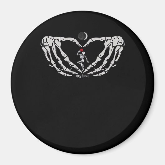 手で作った赤いハートの骨格女性 マグネット (正面)