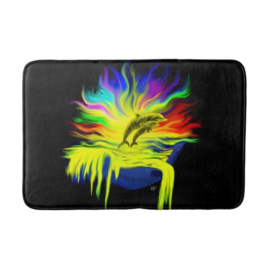 手で太陽の下にいるイルカ バスマット (正面)