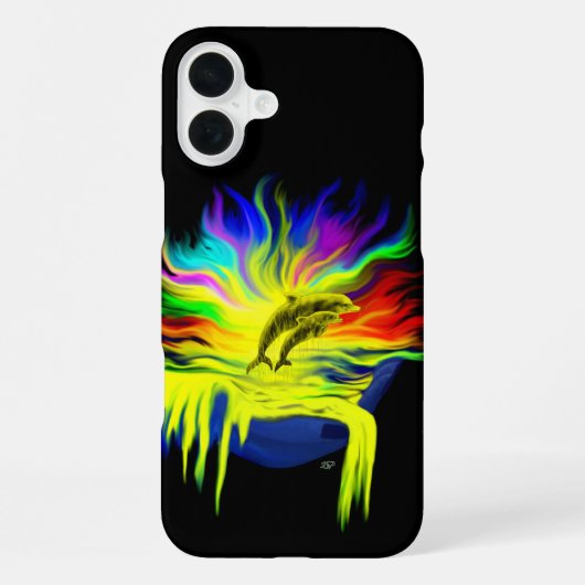手で太陽の下にいるイルカ iPhoneケース (裏面)