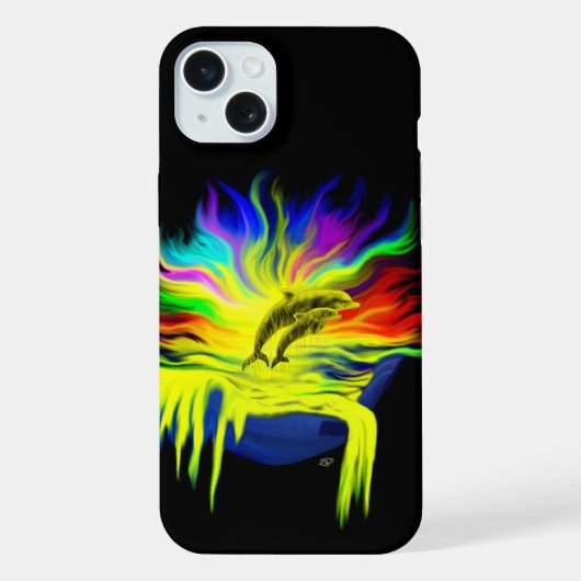 手で太陽の下にいるイルカ iPhoneケース (裏面)