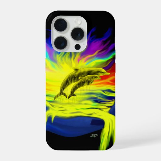 手で太陽の下にいるイルカ iPhoneケース (裏面)