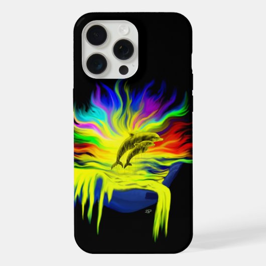 手で太陽の下にいるイルカ iPhoneケース (裏面)