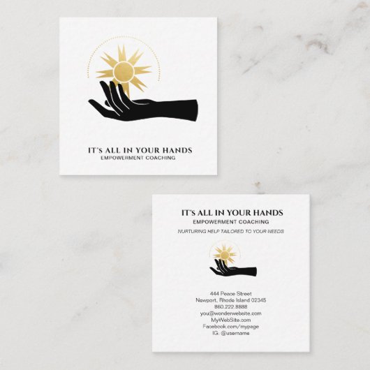 *~*手で太陽黒の宇宙金ゴールドを保持  スクエア名刺 (正面/裏面)