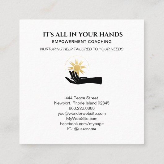 *~*手で太陽黒の宇宙金ゴールドを保持  スクエア名刺 (裏面)