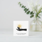 *~*手で太陽黒の宇宙金ゴールドを保持  スクエア名刺 (スタンド正面)