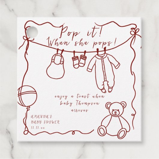 手で引いた赤ちゃん服の赤ちゃんシャワーをポップ・アートの浴びる フェイバータグ (正面)