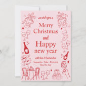 手で引かれたクリスマスと新年の願いドードル シーズンカード (正面)