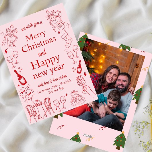 手で引かれたクリスマスと新年の願いドードル シーズンカード