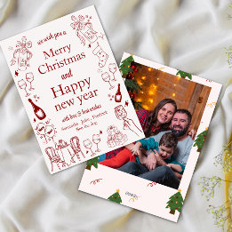 手で引かれたクリスマスと新年の願いドードル シーズンカード