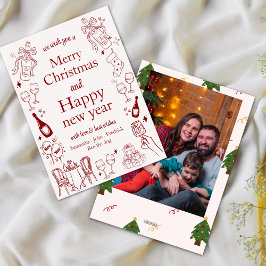 手で引かれたクリスマスと新年の願いドードル シーズンカード