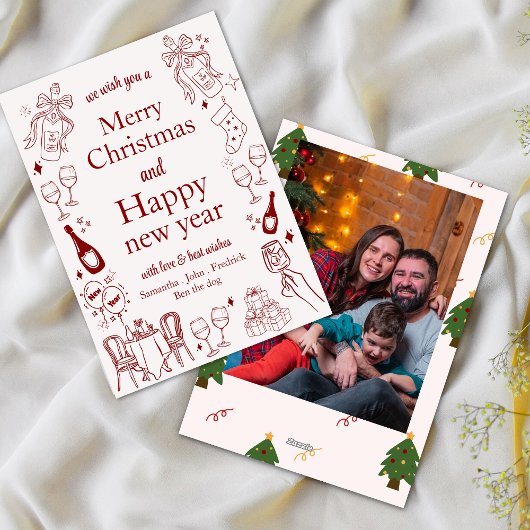 手で引かれたクリスマスと新年の願いドードル シーズンカード