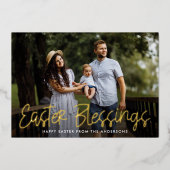 手で手紙を書いたイースター恵み写真 箔シーズンカード (正面)