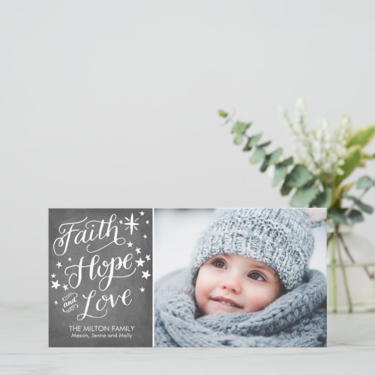 手で手紙を書いた信仰を希望する宗教的なクリスマス シーズンカード (スタンド正面)