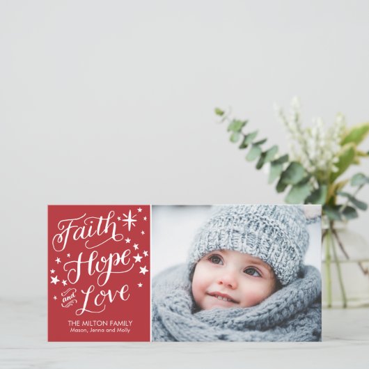 手で手紙を書いた信仰を希望する宗教的なクリスマス シーズンカード (スタンド正面)