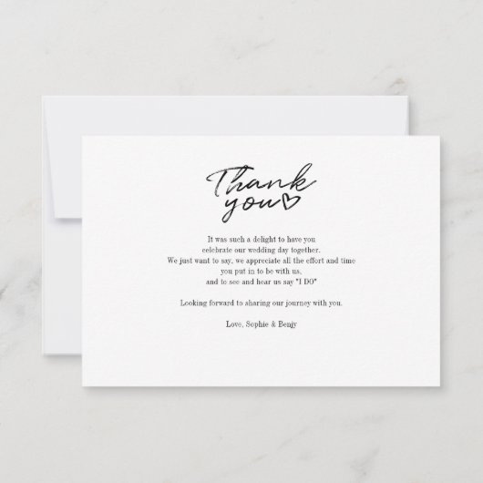 手で手紙を書いた結婚式の日の写真ありがとう ノートカード (裏面)