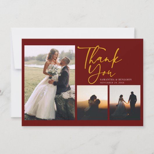 手で手紙を書いた結婚式の日写真ありがとう ノートカード (正面)