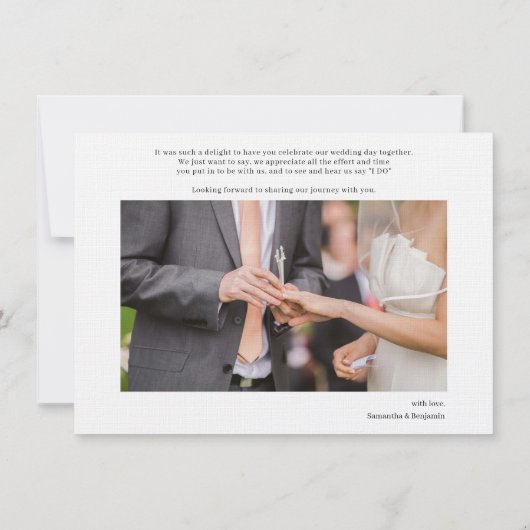 手で手紙を書いた結婚式の日写真ありがとう ノートカード (裏面)