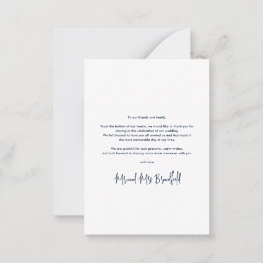 手で手紙を書いた結婚式の日写真ありがとう ノートカード (裏面)