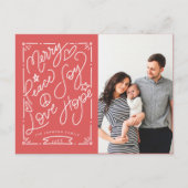 手で手紙を書メリーいた平和の喜び愛の希望の赤い写真 ポストカード (正面)