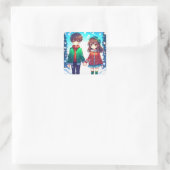 手で持つかわいいアニメカップルのクリスマス|過去記事 スクエアシール (バッグ)