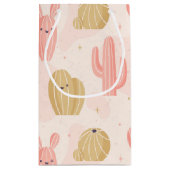 手で描いたかわいいピンクのサボテン スモールペーパーバッグ (裏面)