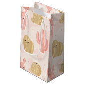 手で描いたかわいいピンクのサボテン スモールペーパーバッグ (裏面アングル)