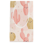 手で描いたかわいいピンクのサボテン スモールペーパーバッグ (正面)