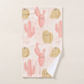 手で描いたかわいいピンクのサボテン バスタオルセット (ハンドタオル)