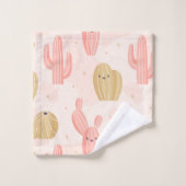 手で描いたかわいいピンクのサボテン バスタオルセット (ウォッシュタオル)