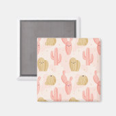 手で描いたかわいいピンクのサボテン マグネット (正面/裏面)