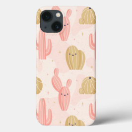 手で描いたかわいいピンクのサボテン iPhone 13ケース