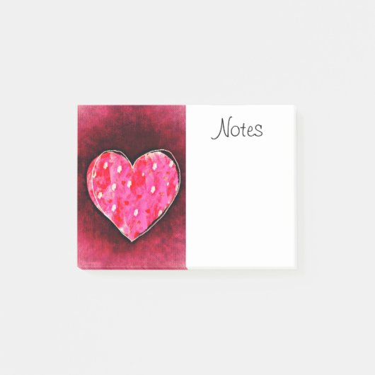 手で描いたかわいいピンクのハートをテクスチャーに描グランジく ポストイット (正面)