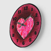 手で描いたかわいいピンクのハートをテクスチャーに描グランジく ラージ壁時計 (傾斜)