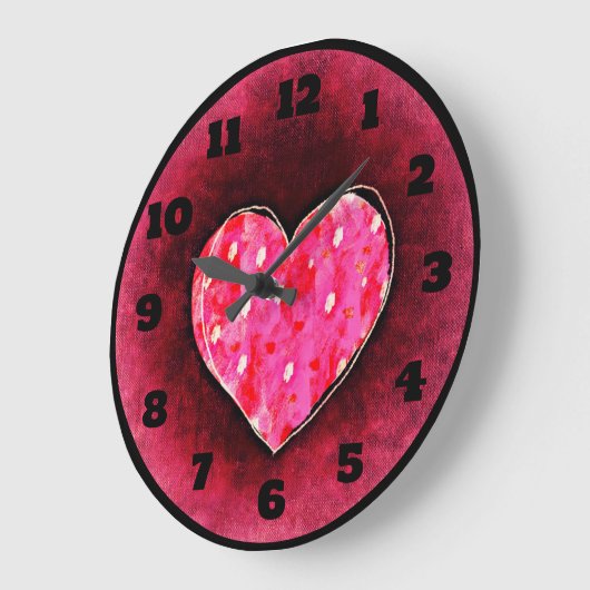 手で描いたかわいいピンクのハートをテクスチャーに描グランジく ラージ壁時計 (傾斜)