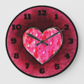 手で描いたかわいいピンクのハートをテクスチャーに描グランジく ラージ壁時計 (正面)