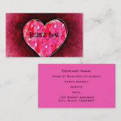 手で描いたかわいいピンクのハートをテクスチャーに描グランジく 名刺 (正面/裏面)