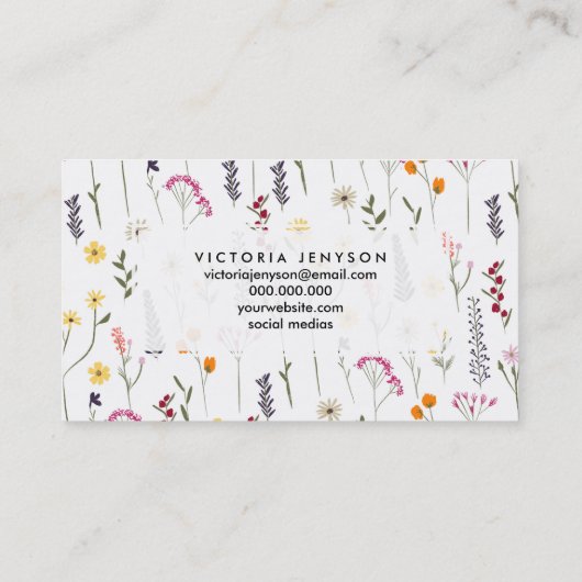 手で描いたかわいい押し花 名刺 (裏面)