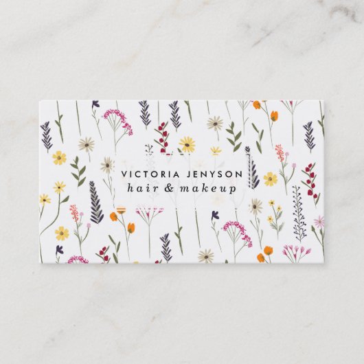 手で描いたかわいい押し花 名刺 (正面)