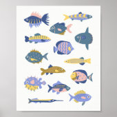 手で描いたかわいい魚の子供のコレクション ポスター (正面)