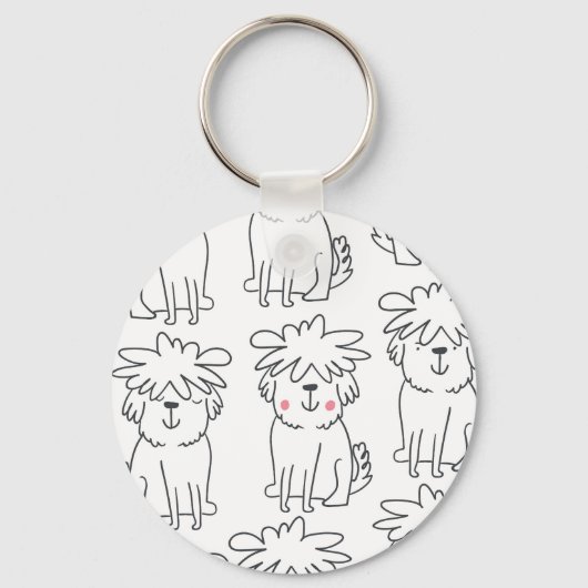 手で描いたふわふわの犬:ヴィンテージパターン。 キーホルダー (正面)