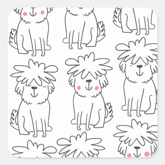 手で描いたふわふわの犬：ヴィンテージパターン。 スクエアシール (正面)